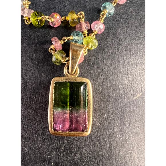 Vintage 14k & 18k gold watermelon tourmaline pendant necklace - Picture 11 of 16